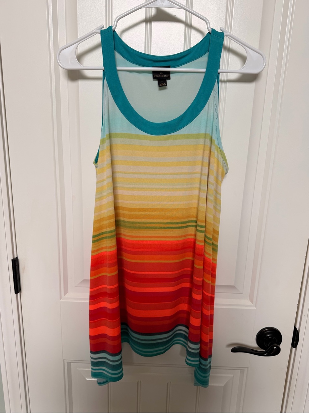 Summer Bright Multicolor Stripe Long Tank  with Teal Trim - NEW
